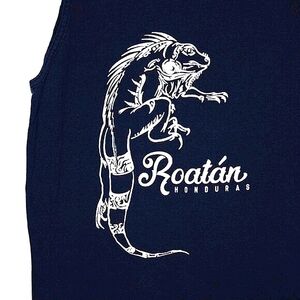 Roatán Honduras Graphic Tank Top – Black, Iguana Print, Size S